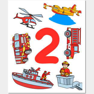 Fireman Firefighter Fire Trucks Toddlers 2 Birthday Posters and Art